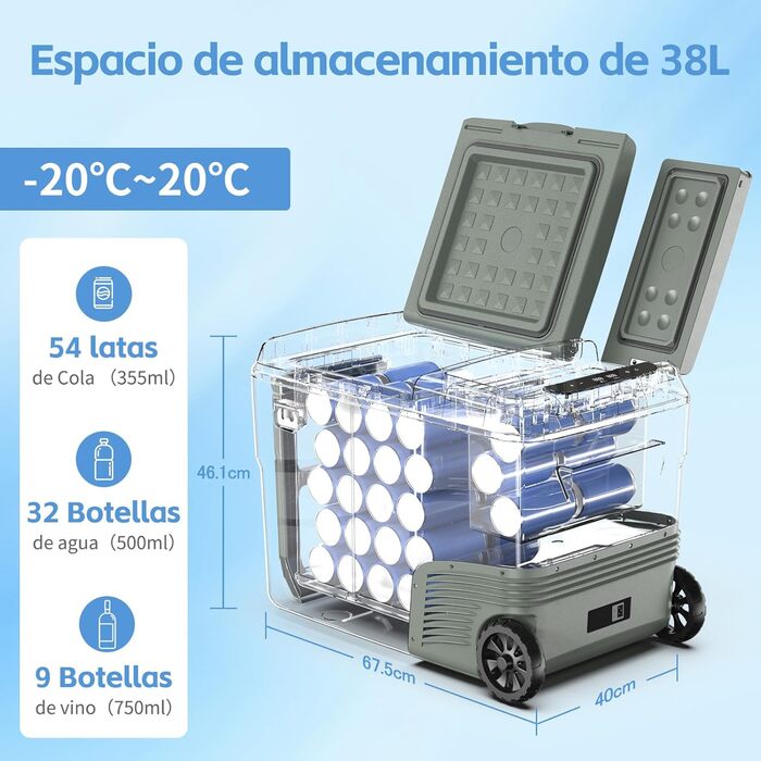 Портативний електричний холодильник, 38 л, подвійна зона охолодження, портативний, 12 В / 24 В постійного струму 100 240 Вольт змі