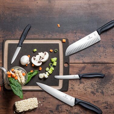 Ніж в азіатському стилі, Надзвичайно гостре лезо, Скошений край, 17 см, Нержавіюча сталь, чорний Чорний блістерна упаковка Одинарн