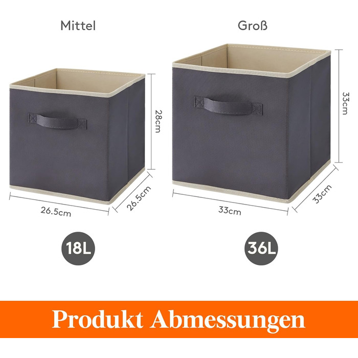 Коробка для зберігання Lifewit Fabric, складні куби для зберігання об&39ємом 18 л, органайзери з нетканого матеріалу з ручкою для полиць-кубів, вставка для полиць, 8 предметів, 26,5 x 26,5 x 28 см, сірий