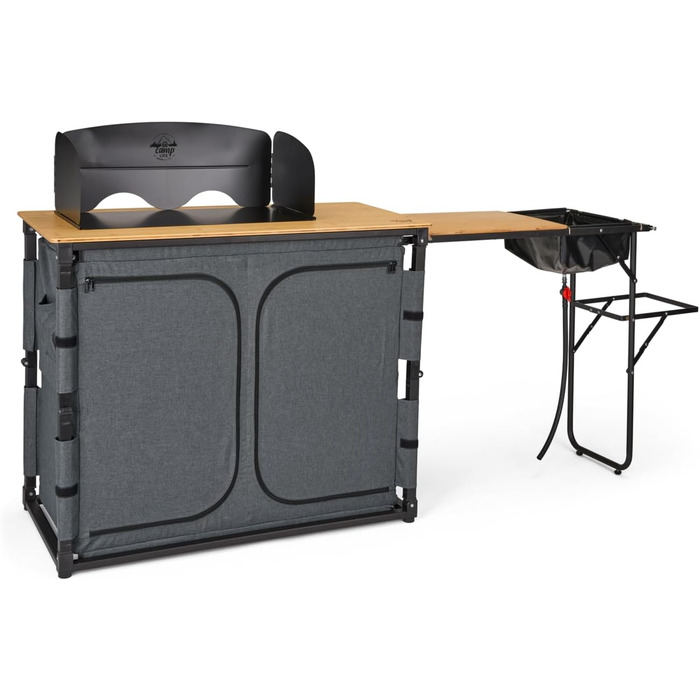 Кухонний ящик Camp LIFE Varna Складана кемпінгова кухня, туристична кухня, кемпінгова шафа з мийкою та вітрозахистом Вулична кухонна шафа, кемпінгова кухня, міні-кухня для автофургона, намету та тенту