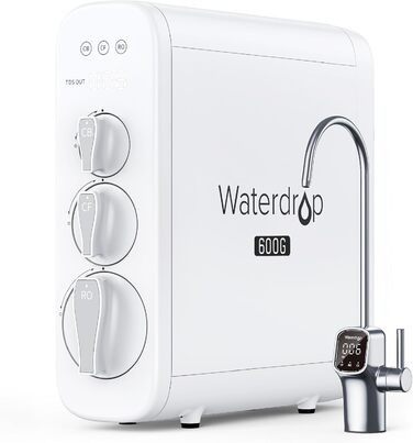 Система зворотного осмосу Waterdrop G3P600, 600 GPD, 8000 літрів, система зворотного осмосу під раковиною, зменшує TDS, 21 Pure to Drain, Smart LED кран