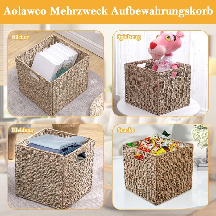 Набір плетених кошиків для зберігання з 4 предметів, складаний плетений кошик для зберігання Kallax, 28 x 28 x 28 см, міцний кошик для зберігання з ручками для полиць, комори, ванної кімнати, вітальні