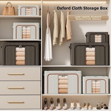 Складаний ящик для зберігання з тканини Оксфорд, велика місткість, 100 л, органайзер для одягу з фронтальним отвором та посиленою сталевою рамою для ковдр та предметів домашнього вжитку, чорний (синій, 100 л, 60 x 42 x 40 см)