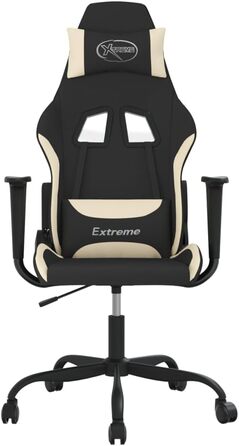 Геймерське крісло з підставкою для ніг, чорно-кремове, матеріал тканина, метал