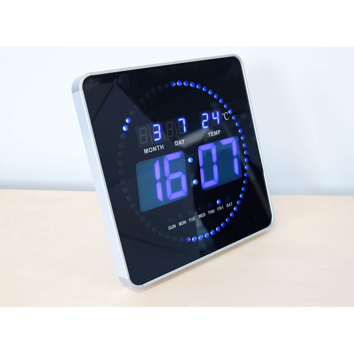 Світлодіодний настінний годинник Unilux FLO з датою та термометром, 28 x 28 см