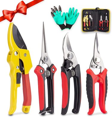 Садові ножиці Fstop Labs, 4-предметні, гострі ножиці для троянд з нержавіючої сталі, прецизійні ножиці для дерев із сумкою для зберігання, обхідне обрізання гілок/гілок/фруктових дерев, діаметр різання до 20 мм, 4 стандартні ножиці