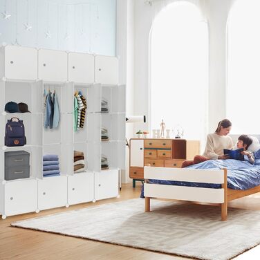 Система полиць для гардеробу своїми руками, взуттєва полиця з рейкою для одягу, модульна комбінована шафа, компактна вставна система полиць, портативна складана шафа для книг з дверима (20 кубів, бежевий колір) бежевий, 20 кубів