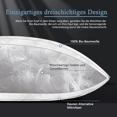 Пухова подушка 80x80 см () Розкішна подушка з пухом та пір&39ям, чохол зі 100 органічної бавовни, 3-камерна готельна подушка із середньою підтримкою, пір&39яна подушка 80 x 80 см () Біла