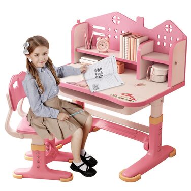Функціональний комплект столу та стільця для дітей, дитячий стіл зі стільцем, комплект дитячого столу та стільця з регульованою висотою та шухлядою для зберігання речей для хлопчиків та дівчаток. Стілець без губчастої подушки, рожевий стиль C.