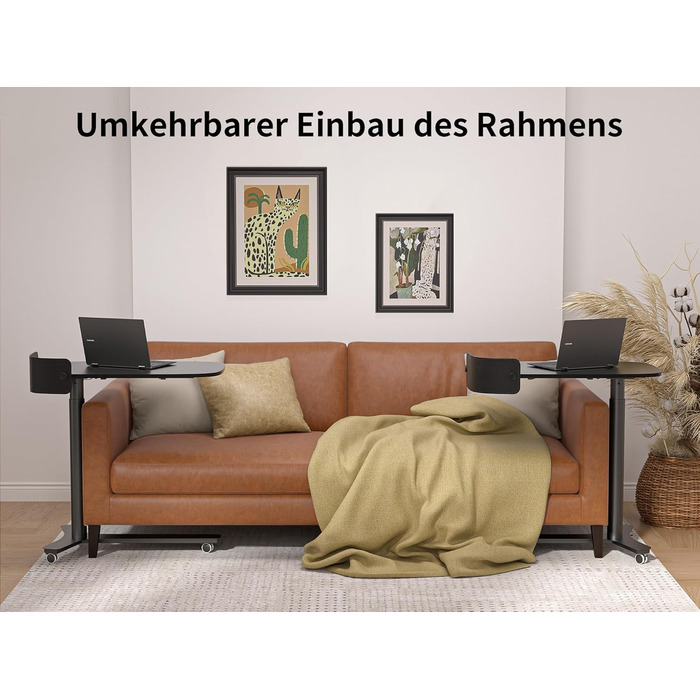 С-подібний журнальний столик, регульований по висоті з колесами, мобільний стіл з шухлядами, невеликий столик для ноутбука з регульованою висотою, пневматичний стоячий стіл для дивана, ліжко, вітальня, чорний, 75 x 45 см