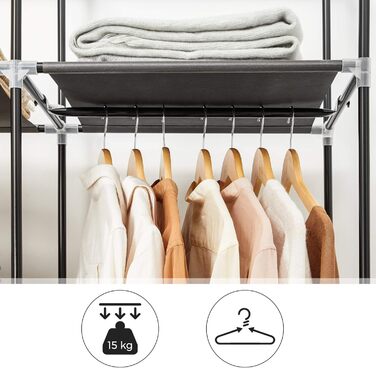 Шафа, Тканинна шафа, Складана вішалка для одягу з рейками для одягу, Вішалка для одягу, Місце для зберігання, Сумки, Взуття, Спальня, Гардеробна, 45 x 150 x 175 см, Чорний RYG12B Чорний 150 x 45 x 175 см