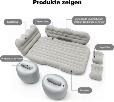 Надувний матрац Ergocar для автомобіля, кемпінгу, надувний матрац для 2 осіб з подушкою, надувний матрац для позашляховиків, мінівенів, диванів, надувних ліжок для гостей на відкритому повітрі, піщаний пляж, M-темно-зелений