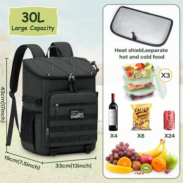 Рюкзак-холодильник NEWHEY 30L Водонепроникний ізольований сумка-холодильник великої місткості Термальний рюкзак для пікніка Легкий сумка-холодильник, герметичний для роботи на свіжому повітрі, кемпінгу, пляжного туризму, чорного кольору