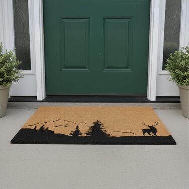 Килимок для дверей Relaxdays Coconut 80x50 см, малюнок оленя, нековзний, водонепроникний, для використання всередині та зовні приміщень, натуральний/чорний