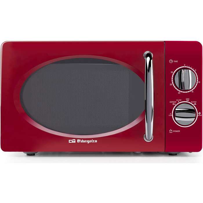 Мікрохвильова піч ємністю 20 літрів, 6 рівнів потужності, таймер до 30 хвилин, вінтажний дизайн, 700 Вт, сталь, червоний, 2020 -