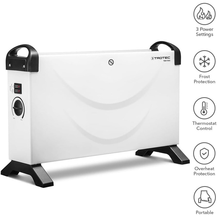 Конвекторний обігрівач TROTEC TCH 18 E Теплова потужність 750 Вт / 1250 Вт / 2000 Вт Електричний радіатор з 3 рівнями нагріву