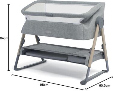 Ліжечко-тумбочка Mamas & Papas Lua, знімний кошик, відкидні боковини, матрац у комплекті, 0-6 місяців, колір сірий