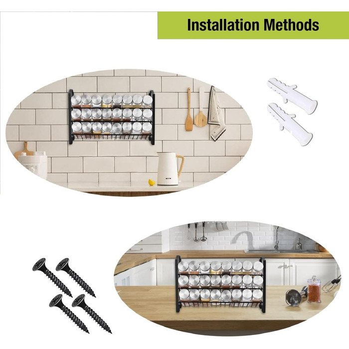 Підставка для спецій, 24 банки для спецій, 3-рівневий органайзер з металевим каркасом, з етикетками, індивідуальними кришками та дозаторами (Модель 2)