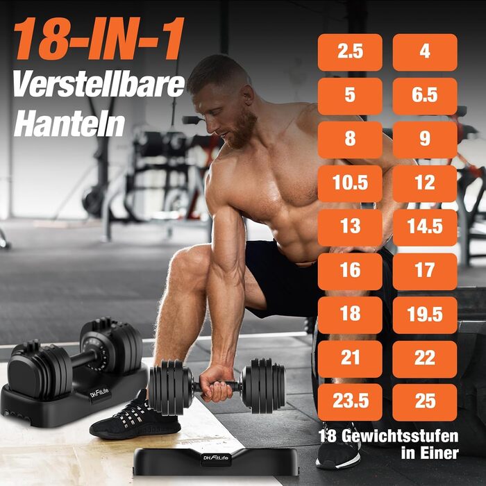 Набір регульованих гантелей DH FitLife 2026 (2 шт. по 25 кг), 18 рівнів навантаження, 18-в-1