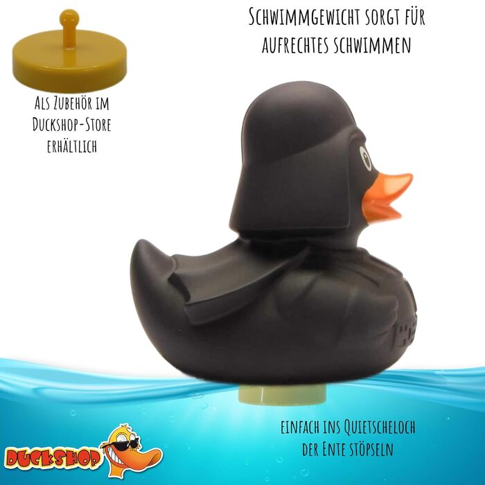 Зірка смерті Скрипуча качка I Чорна зірка IL Гумова качка 8,5 см - в комплекті брелок із гумовою каченям I Подарунок для шанувальн