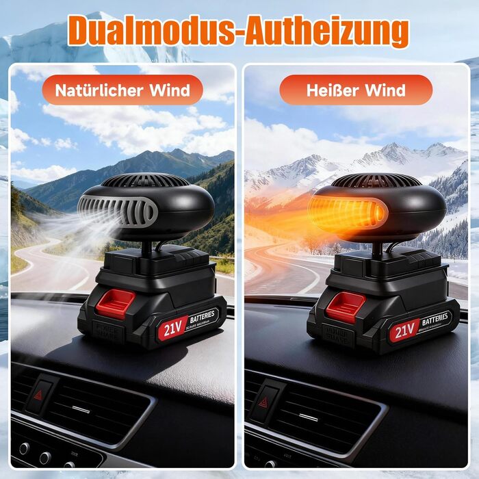 Автомобільний обігрівач з акумулятором, вентилятор-обігрівач на акумуляторі, портативний електромобільний розморожувач лобового скла, USB-обігрівач автомобіля, 2 налаштування температури та зарядний пристрій для акумулятора, розморожувач лобового скла авт