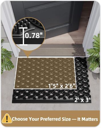 КОЛІР&ГЕОМЕТРІЯ Килимок для вулиці з ТПЕ без запаху, міцний вхідний килимок, екологічно чистий, не потребує догляду, нековзний килимок для вхідних дверей, патіо, гаража, 43x75 см чорного кольору