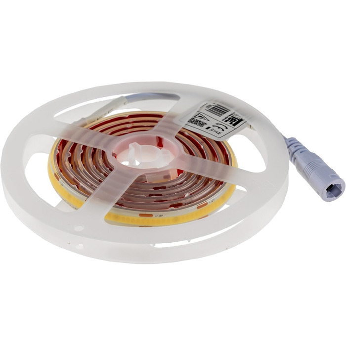 Світлодіодна стрічка ChiliTec COB 1м, димована, вологозахищена IP65, 12V, 10W, 908 люмен, 3000K, крок різу 5см, самоклеюча, для внутрішнього та зовнішнього використання, тепле біле світло.