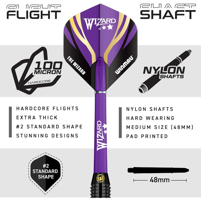 Дартс WINMAU Майкл MvG Ван Гервен проти Саймона Чарівника Вітлока Подвійний набір Набір дротиків зі сталевим наконечником, латунь, 22 г, з льотками та древками