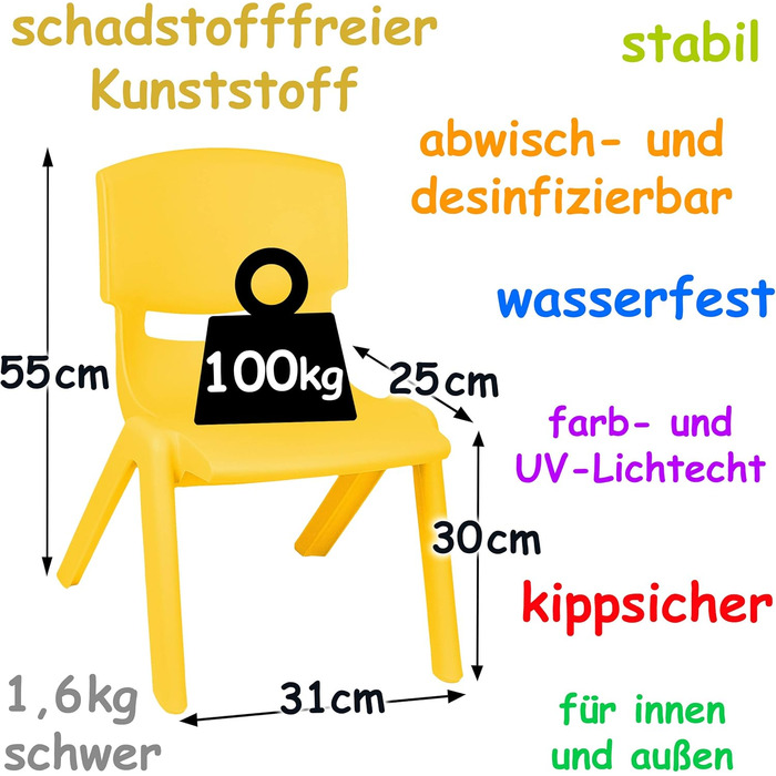 Дитячий стілець/крісло - вибір дизайну - жовтий наклейка - тварини зоопарку та жираф - пластик - вантажопідйомність до 100 кг/захист від перекидання - для використання в приміщенні та на вулиці - 0-99 років - 1 стілець - тварини зоопарку без назви та жира