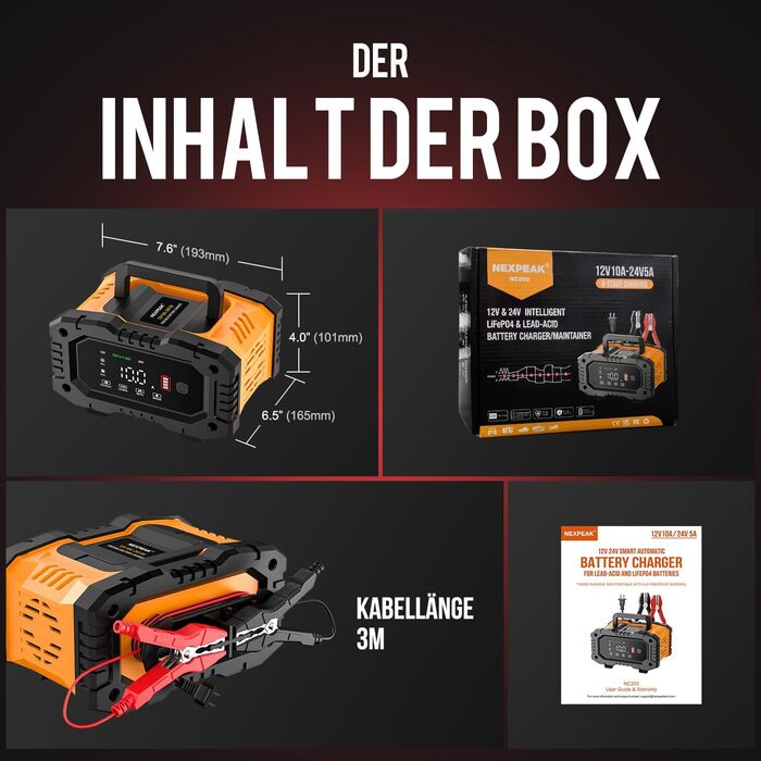 Автомобільний зарядний пристрій NEXPEAK NC202 10A, 12В 24В LiFePO4 зарядний пристрій, зарядний пристрій для акумуляторів, автомобі