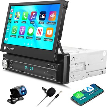 Автомобільне радіо CAMECHO Android 13 1G32G 1 Din з бездротовим Apple Carplay Android Auto, 7-дюймовий екран, автомагнітола з висувним дисплеєм, Bluetooth Mirror Link, WiFi GPS, SWC FM RDS камера заднього виду