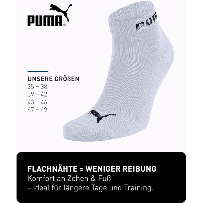 Шкарпетки PUMA Quarter Socks, упаковка з 18 пар, Statement Edition - жіночі та чоловічі розміри 43-46, чорні, білі, сірі