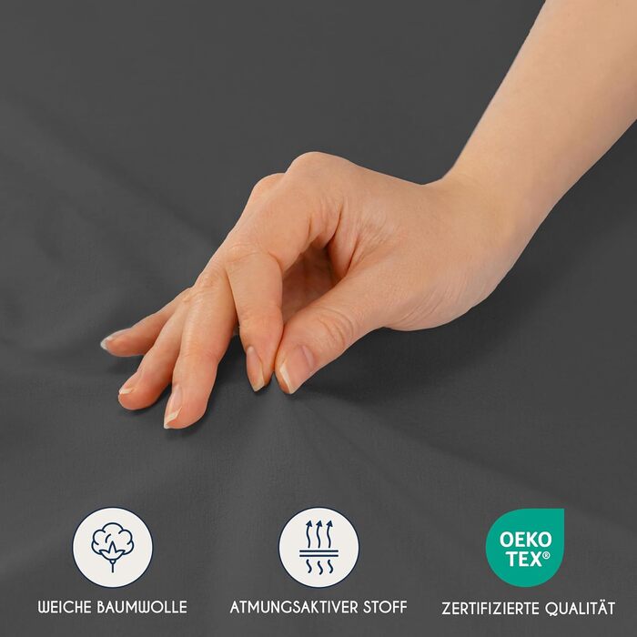 Простирадло 140x190/200см - сертифікована бавовна Oeko-Tex - Антрацит сірий - 100 трикотаж Простирадло приталене 140x190/200 140 x