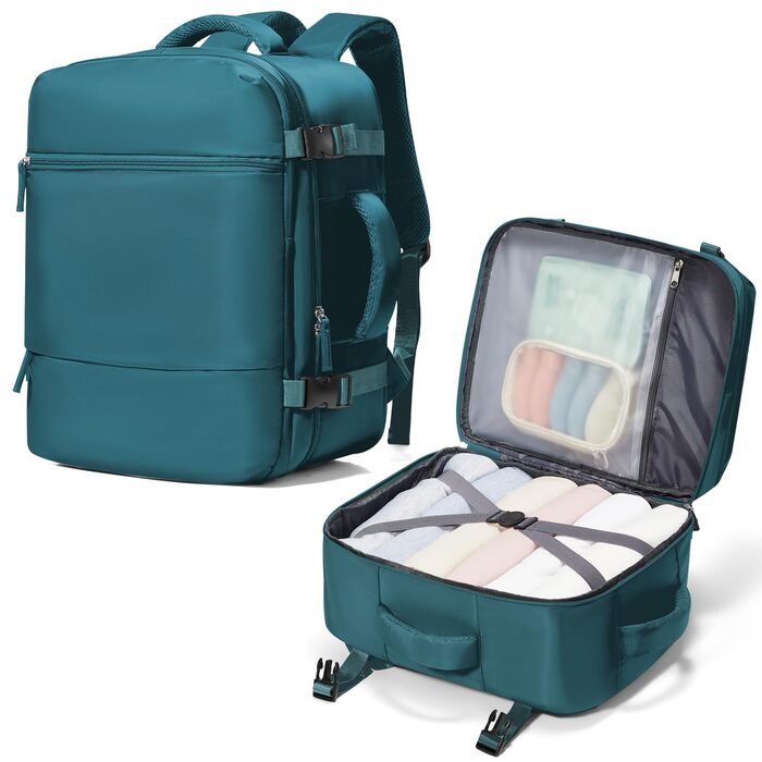 Рюкзак Suradar для ручної поклажі 40x30x20 см для Ryanair, Wizzair, малий рюкзак для ручної поклажі, літак, 24 л, дорожній рюкзак, сумка 40x30x20 см, рюкзак для ручної поклажі під сидінням для ноутбука 15,4 дюйма, колір павиного синього, F-pavion blue 40x