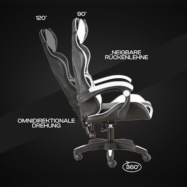 Ігрове крісло Baroni Home Gaming Chair, ергономічне офісне крісло, м&39яке ігрове крісло зі зручною регульованою спинкою, ігрове крісло з підголівником та поперековою опорою, біле
