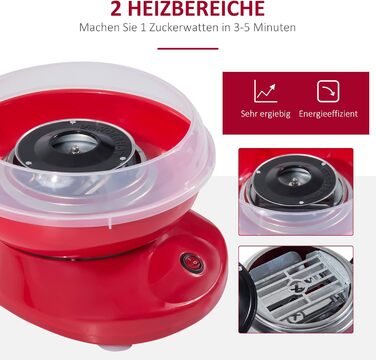 Машина для виробництва солодкої вати HOMCOM, проста у використанні машина для виробництва солодкої вати, для дорослих і дітей, нержавіюча сталь, PP, червоний