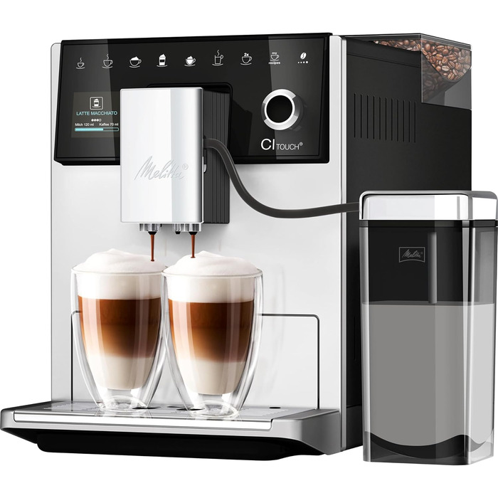 Кавомашина Melitta CI Touch автоматична кавомашина з молочною системою, вбудованою кавомолкою та капучинатором для еспресо та капучино, срібляста (Modern Silver)