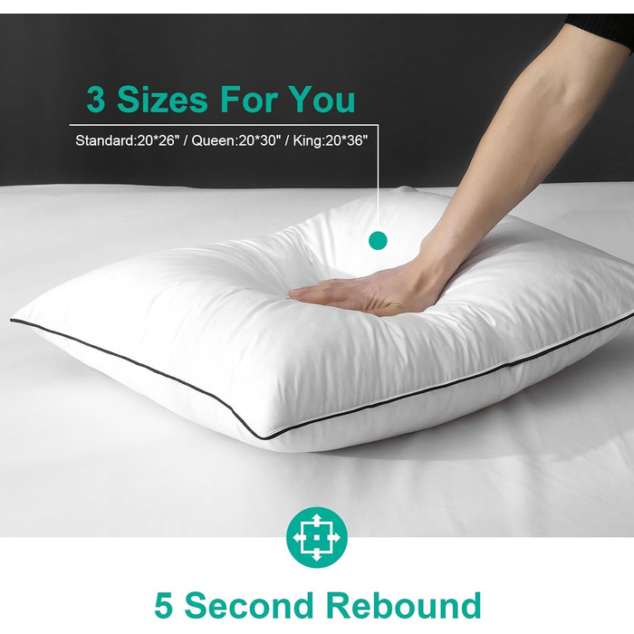 Пухова подушка APSMILE 40x80 з пір&39ям та 3-камерним наповнювачем - Розкішна пухова подушка для сну, подушка для голови 40x80, пухова подушка, чохол зі 100 органічної бавовни, м&39яка та підтримуюча (біла, 2 шт.) 40 x 80 см (2 шт.) Білий