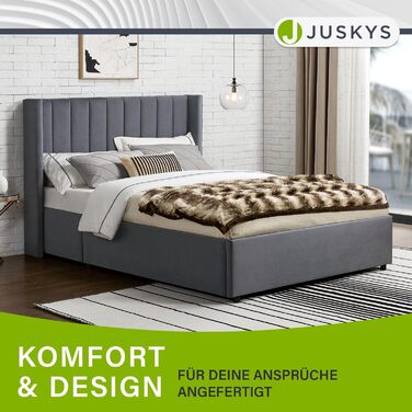 Ліжко Juskys Savona з м&39якою поверхнею 120x200 см, ліжко з місцем для зберігання, рейкова основа, оксамитовий чохол, дерев&39яний каркас ліжка, до 250 кг, велике узголів&39я, темно-сірий колір 120 x 200 см