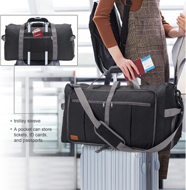 Складана дорожня сумка Upeelife, велика дорожня сумка для жінок та чоловіків, спортивна сумка, водонепроникна, сумка на вихідні з відділенням для взуття та вологою кишенею, темно-чорна, 125 л, сучасна