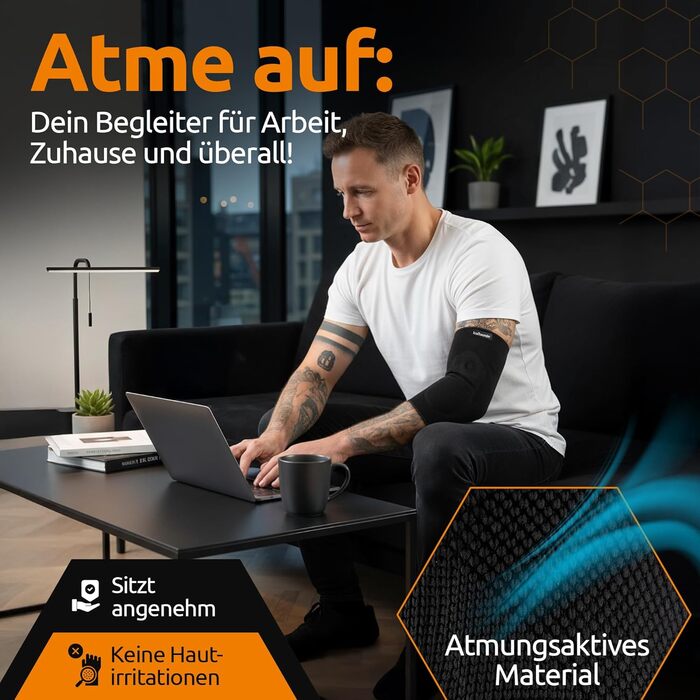 Бандаж для ліктя тенісиста/ліктя гольфіста, бандаж з гелевими накладками, зроблено в Німеччині, для жінок та чоловіків, для спорту та щоденного використання (чорний, L, двосторонній) Двосторонній Чорний L