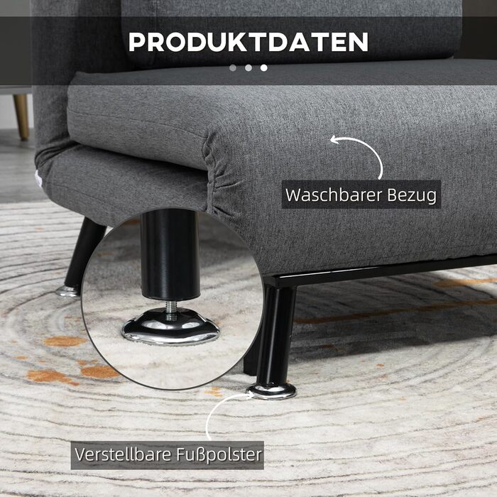 Крісло-ліжко HOMCOM 3-в-1, розкладний диван-ліжко з регульованою спинкою, подушка, гостьове ліжко (до 150 кг), крісло-відкидка, розкладне крісло для вітальні/спальні, 75x70x75 см, темно-сірий, імітація льону (100 поліестер)