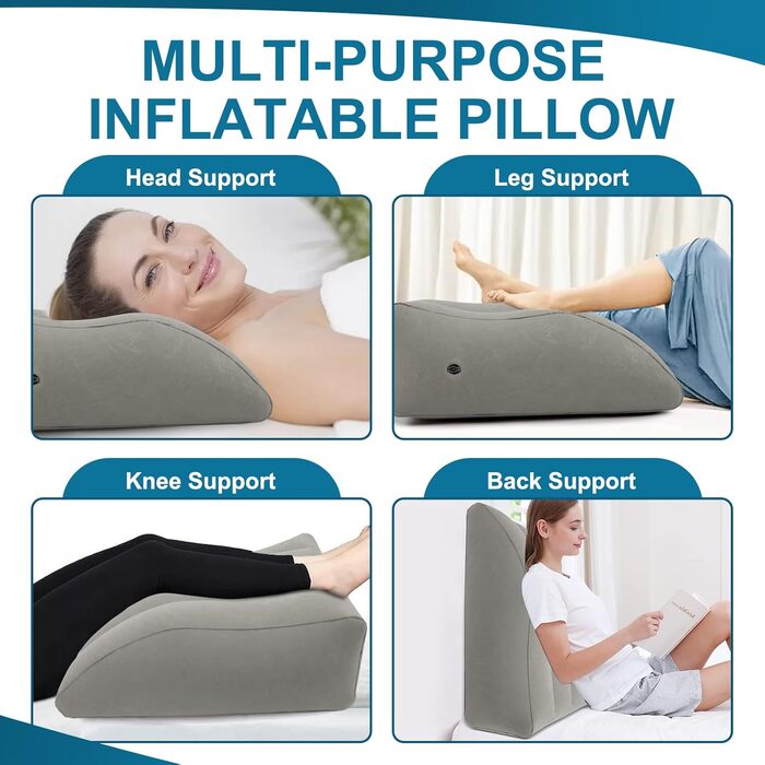 Надувна подушка для ніг, портативна клиноподібна подушка для ніг, клиноподібна подушка для ніг, покращує кровообіг та зменшує набряки, для сну, відпочинку та вагітності (сіра)