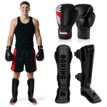 Щитки для гомілок NZQXJXZ для кікбоксингу з боксерськими рукавичками 16 унцій, щитки для гомілок муай-тай, регульовані захисні накладки на ноги із захистом підйому стопи, обладнання для тренувань з бойових мистецтв, ММА та спарингу