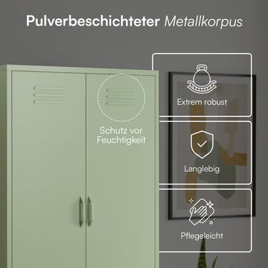 Металева шафа Skølm Atria Металева шафа з 6 відділеннями, 2 рейками для одягу та 3 шухлядами Шафа м&39ятно-зеленого кольору Металева шафа завширшки 80 см Шафа для спальні Шафа для передпокою м&39ятно-зеленого кольору з 2 дверима, 3 шухлядами