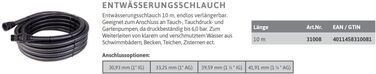 Дренажний шланг 10м (нескінченно висувний, для занурювальних, садових, ставкових насосів, в т.ч. з'єднання 30,93 мм (1 female) 33,25 мм (1 female) 39,59 мм (1 1/4') 41,91 мм (1 1/4 female), басейн, ставок) 31008