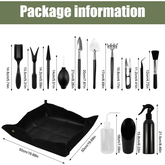 Набір інструментів для бонсай, 17 предметів, з килимком для пересадки рослин 50х50 см. Комплект інструментів для сукулентів та догляду за садом для бонсай, пересадки та догляду за рослинами.