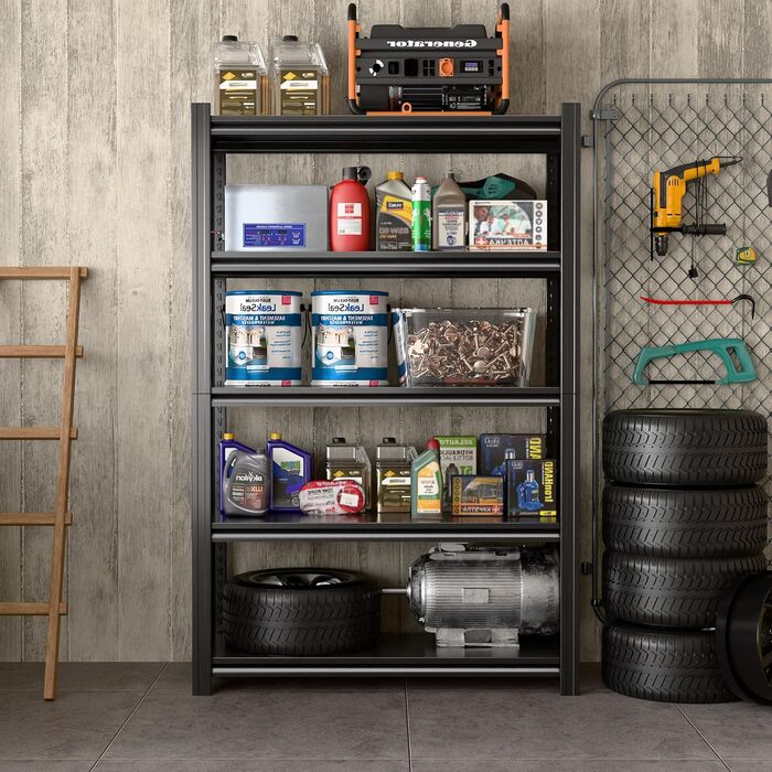 Міцний металевий стелаж 183x90x40 см з 5 регульованими металевими полицями Стелаж для зберігання в підвалі та майстерні Вантажопідйомність до 1000 кг Чорний 183 x 90 x 40 см