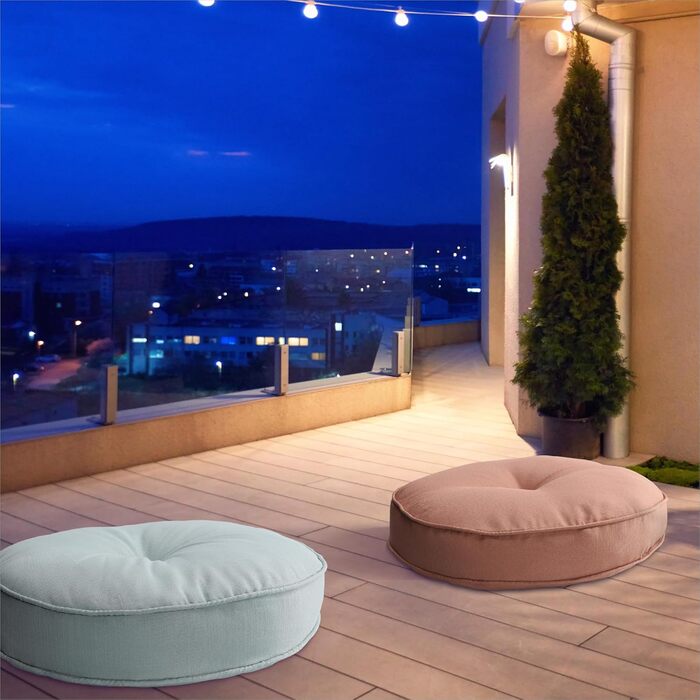 Підлогова подушка для дому та вулиці - пуф-сидіння для підлоги та саду, стійка до атмосферних впливів, водонепроникна, висота приблизно 10 см - кругла, Ø 60 см, піщана