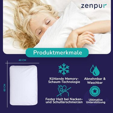 Подушка для шиї ZenPur, 2 шт., 40x60-13 см, подушка з піни з ефектом пам&39яті - ергономічна подушка для сну для шиї та плечей, сертифікована Oeko-TEX, середня, 2 шт., 40 x 60 x 13 см
